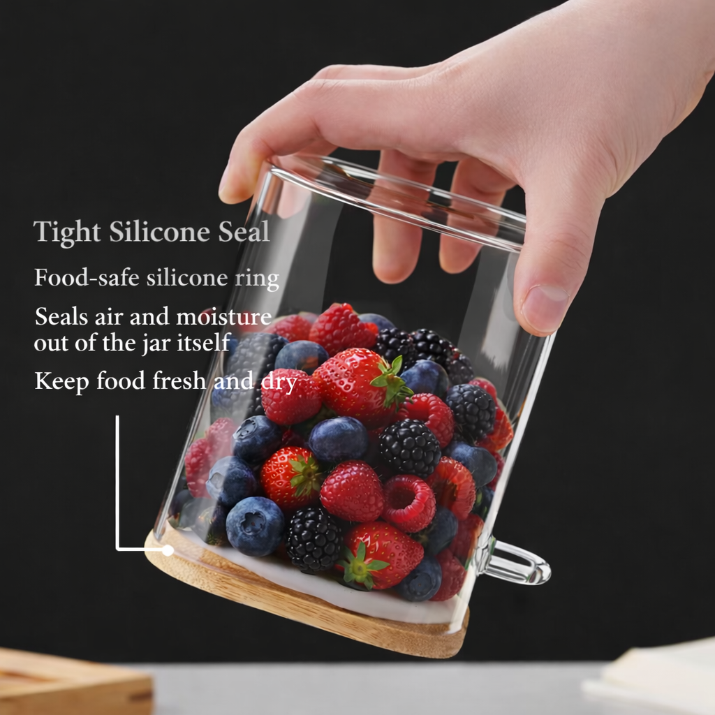Airtight Glass Food Storage Jar – Bamboo Lid Pantry Container
